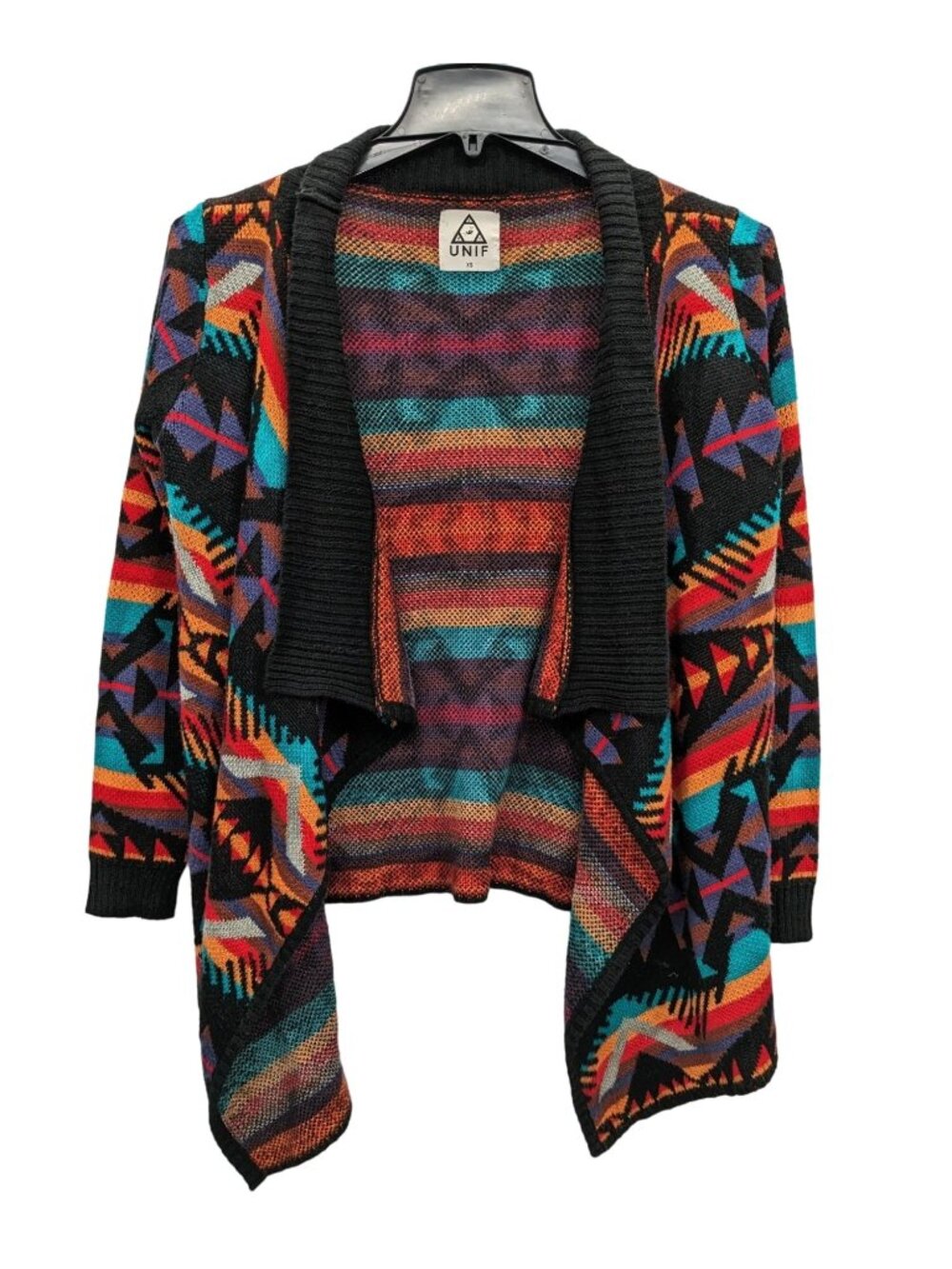 UNIF Southwestern Aztec Knit Cardigan Open Front Draped Sweater Indie XSmall